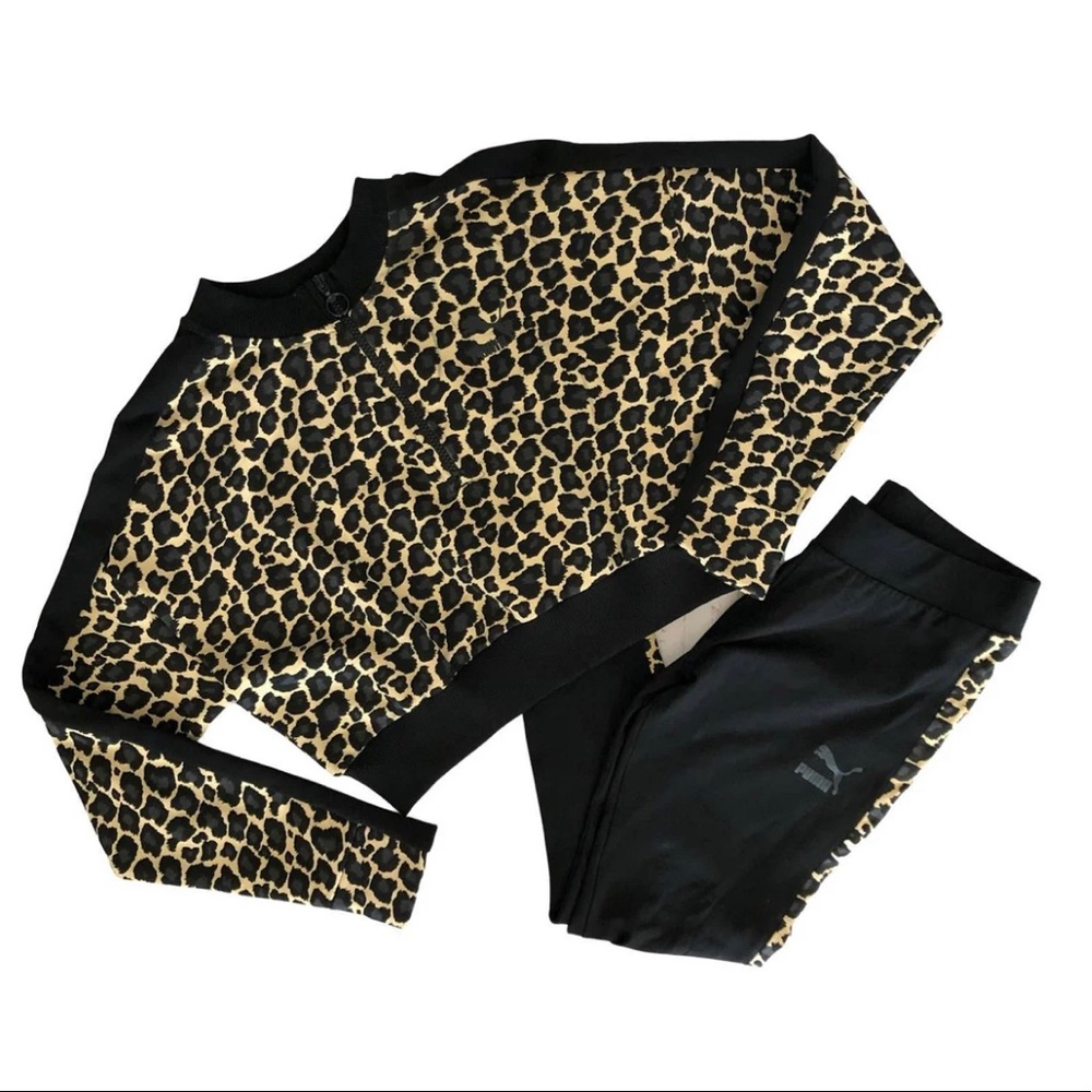 Puma Black and Leopard Print Leggings and Cropped Sweater Set